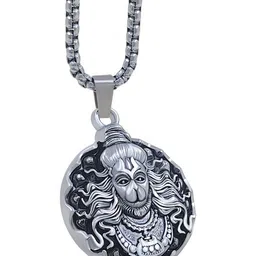 Trinket world Men Stainless Steel Silver-Plated Hanuman Pendant With Chain image 4