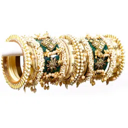 Align Set Of 2 Gold-Plated Stone-Studded & Beaded Chudas Bangles image 2