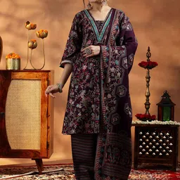 Libas Women Floral Printed Regular Mirror Work Kurta with Salwar & With Dupatta-picture-22