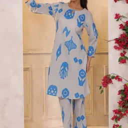 CRAFIQA Printed Pure Cotton Keyhole Neck Top With Trousers Co-Ords-picture-16