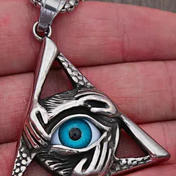 kazare Men Artificial Stones Studded Triangular Shaped Pendant With Chain image 2