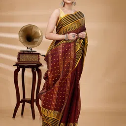 PuJoy Polka Dot Pure Cotton Taant Saree-picture-33