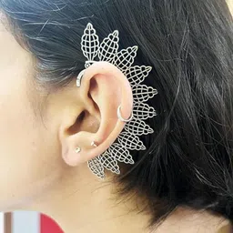 NVR Silver Plated Contemporary Oxidised Ear Cuff Earrings image 4