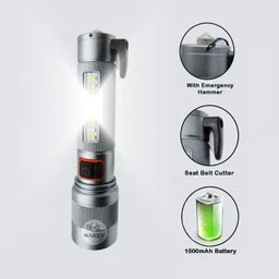waken Self Defence Torch 5 Lighting Modes with Seat Belt Cutter & Red-Blue Blinker Torch image 2