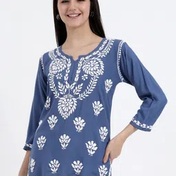 The Chikan Label Ethnic Motifs Embroidered Chikankari Handloom Chikankari Kurti-image-32