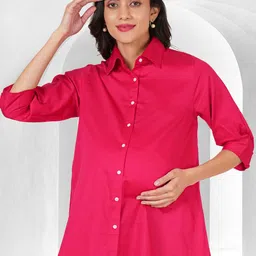 angloindu Roll-Up Sleeves Cotton Shirt Style Longline Top image 1