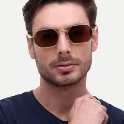 HAMILTANO WINSTON Men Pink Lens & Gold-Toned Square Sunglasses with image 5