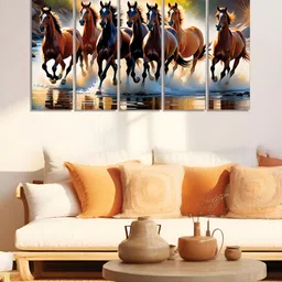 RANDOM Vinyl Brown & Yellow 5 Piece Printed Canvas Wall Paintings image 3