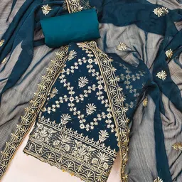 LeeliPeeri Designer Floral Embroidered Sequinned Georgette Unstitched Dress Material image 3