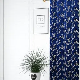 GEET CREATIONS Navy Blue & Gold Floral Printed Room Darkening Door Curtain-picture-29