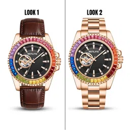 BENLING Men Pack of 2 Dial & Stainless Steel Straps Analogue Automatic Watch BL-0007-RGLD-picture-13