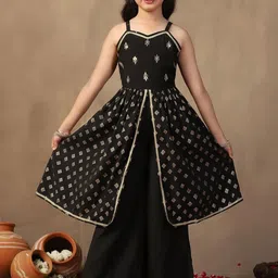 FASHION DREAM Girls Ethnic Motifs Printed Thread Work A-Line Kurta With Palazzos-image-10