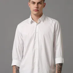 Voi Jeans Men Spread Collar Solid Cotton Casual Shirt-image-80