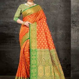 AKSH FASHION Orange Silk Blend Sarees-picture-39