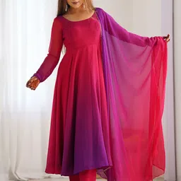 DIVASTRI Dyed Round Neck Anarkali Kurta With Trousers & Dupatta image 1