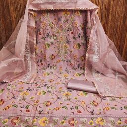 MANVAA Floral Printed Beads and Stones Organza Unstitched Dress Material-picture-46