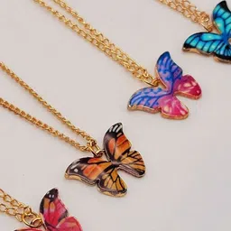 Shining Diva Fashion Set Of 5 Gold-Plated Butterfly-Shaped Pendant With Chain image 4