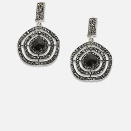 DressBerry Silver-Plated Artificial Stones Studded Circular Shaped Drop Earrings image 4