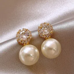 DIVASTRI Gold Plated Stones Studded & Pearls Beaded Spherical studs-image-22