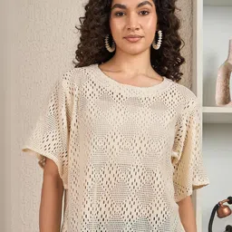 R.Code by The Roadster Life Co. Women Geometric Design Semi Sheer Top image 3