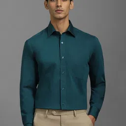 Louis Philippe Men Classic Spread Collar Solid Cotton Formal Shirt-image-94