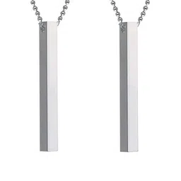 Stylewell Men Set Of 2 Stainless Steel Silver Plated Geometric Shape Pendants With Chains-picture-33