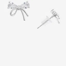 Kushal's Fashion Jewellery Rhodium-Plated Zircon Studded Bow Knot Shaped Studs image 4