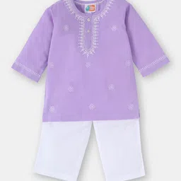 THE BABY LABEL Unisex Kids Floral Embroidered Regular Pure Cotton Kurta with Pyjamas-picture-26