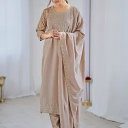 Brand Hill Women Ethnic Motifs Embroidered Kurta with Trousers & Dupatta-picture-26