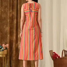 Vishishtah Striped Pure Cotton Round Neck A-Line Midi Dress image 3