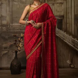 Sangria Ethnic Motifs Zari Silk Blend Bandhani Saree-picture-36