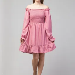 valardoh Women Smocked Puff Sleeve Fit and Flare Dress-picture-23