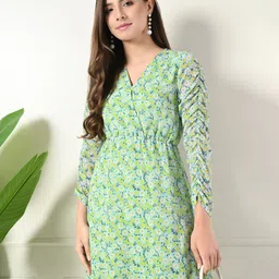 Lihana Women Floral Printed V-Neck Midi Asymmetrical Dress image 3