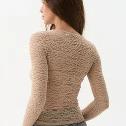 StyleCast Women Self Design Boat Neck Long Sleeves Fitted Regular Top image 3