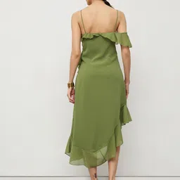HOUSE OF S Women Shoulder Straps Ruffled Asymmetrical Midi Wrap Dress image 3