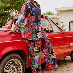 HOUSE OF FETT Women Floral Printed Relaxed Straight Leg Loose Fit High-Rise Zip Trousers-picture-5