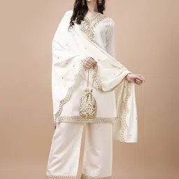 KALINI Ethnic Motifs Embroidered Straight Zari Kurta With Trousers & Dupatta-picture-38