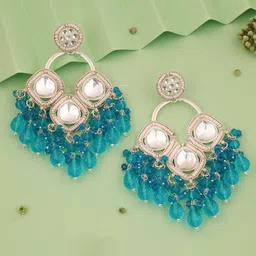 MEIRA JEWELLERY Silver-Plated Artificial Stones Studded & Beaded Drop Earrings-picture-12