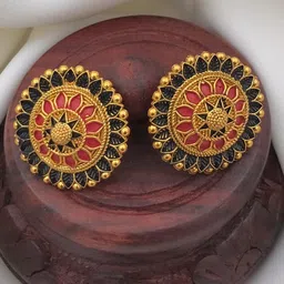 Tajoni Gold-Plated Oxidised Circular Shaped Studs image 2