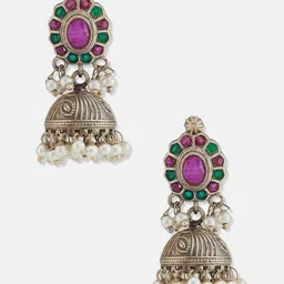 Fabindia Artificial Stones Studded & Beaded Dome Shaped Jhumkas image 4
