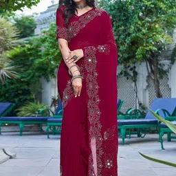 SANISA Embellished Mirror Work Poly Georgette Heavy Work Saree image 5