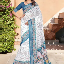 Anouk Rustic Ethnic Motifs Printed Zari Sungudi SareeWith Unstitched Blouse Piece-image-7