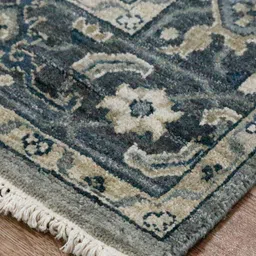 saraswatii global Grey & Teal Ethnic Motifs Rectangle Anti-Skid Woollen Carpet image 3