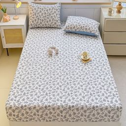 JC HOME White & Blue Floral Printed 140 TC King Bedsheet With 2 Pillow Covers-picture-40