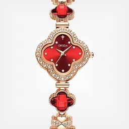 ORSGA Women Dial & Stainless Steel Bracelet Style Straps Analogue Watch OL-9909-CLOVER-REDGLD-picture-14
