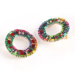 StyleCast Silver-Plated Rhinestone Studded Oval Studs image 4