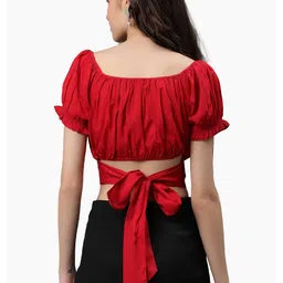 fuchsia PRETTY LOVING THING Puff Sleeve Crepe Blouson Crop Top image 5