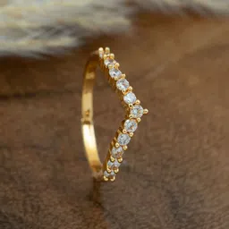 ARTKLIM Gold-Plated CZ-Studded Elegant Chevron Anti-Tarnish Adjustable Finger Ring-picture-11