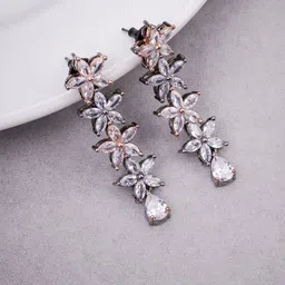 Opal Touch Rose Gold-Plated Cubic Zirconia Studded Floral Drop Earrings-image-16