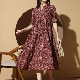 ZWERLON Floral Print Bell Sleeve Applique A-Line Midi Dress-picture-27